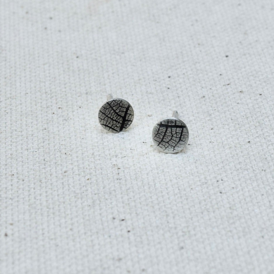 Leaf Impression Studs in Sterling Silver