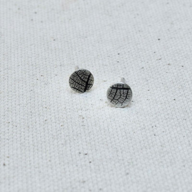 Leaf Impression Studs in Sterling Silver