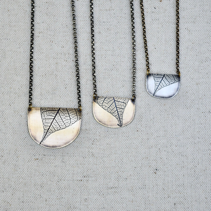 Leaf Basket Necklace: Sterling Silver or Brass