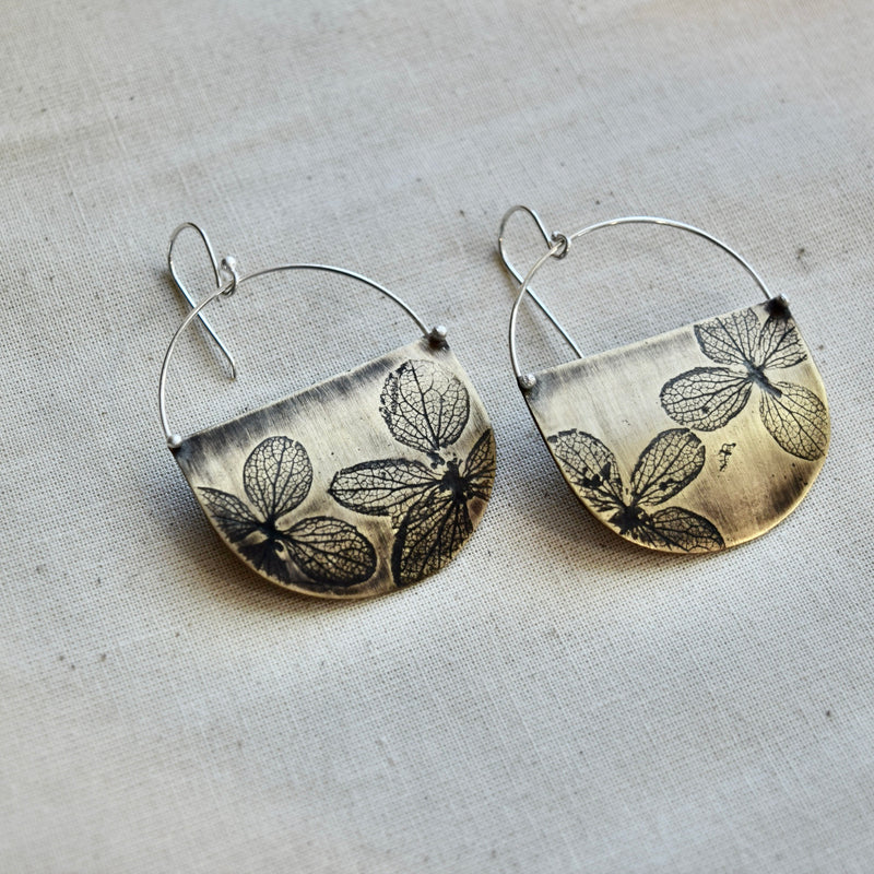 Hydrangea Basket Earring: Brass or Sterling Silver