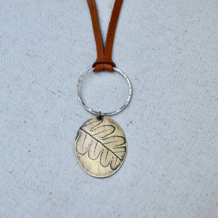 Botanical Moon Necklace on 26" Leather Cord