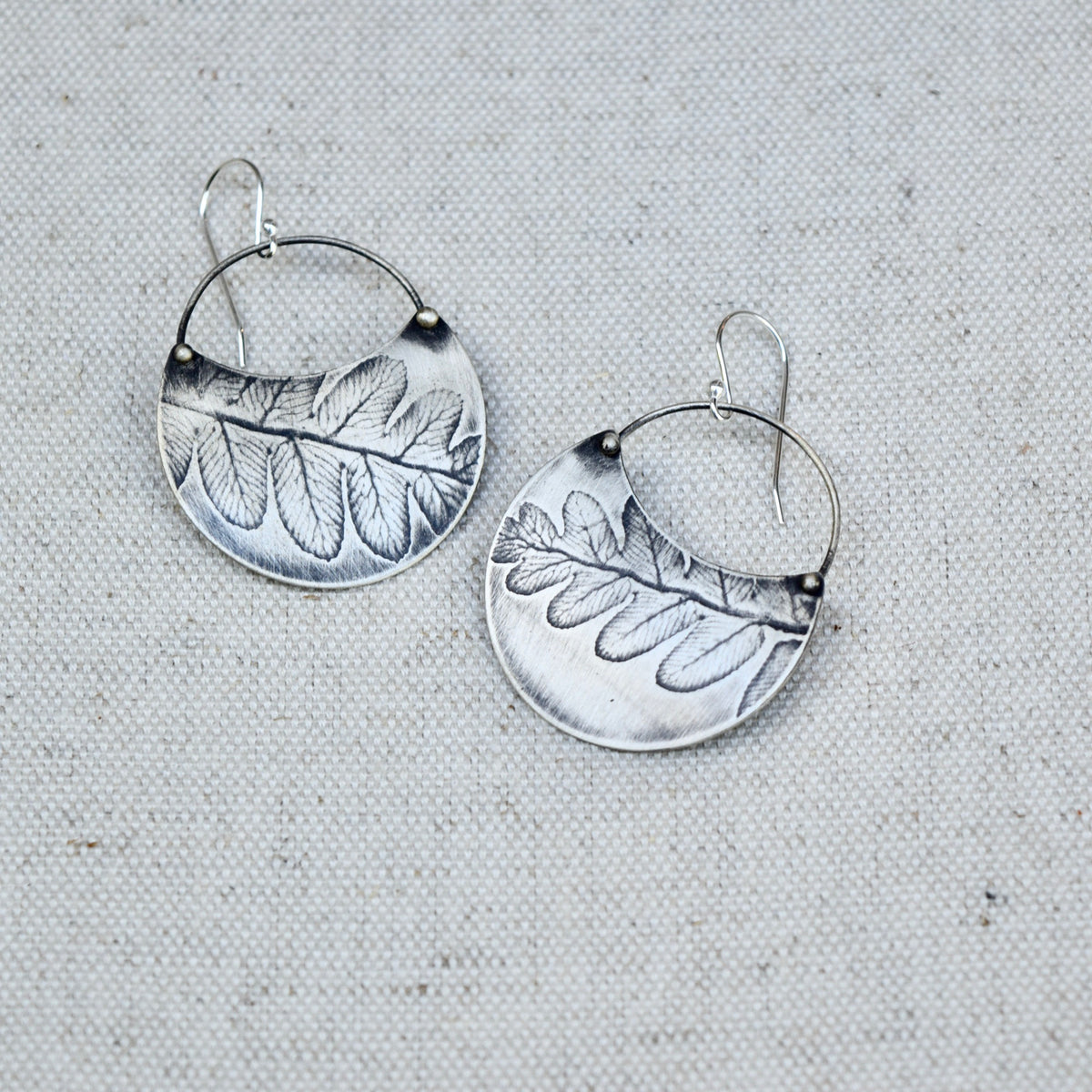 Fern Crescent Earring: Sterling Silver or Brass