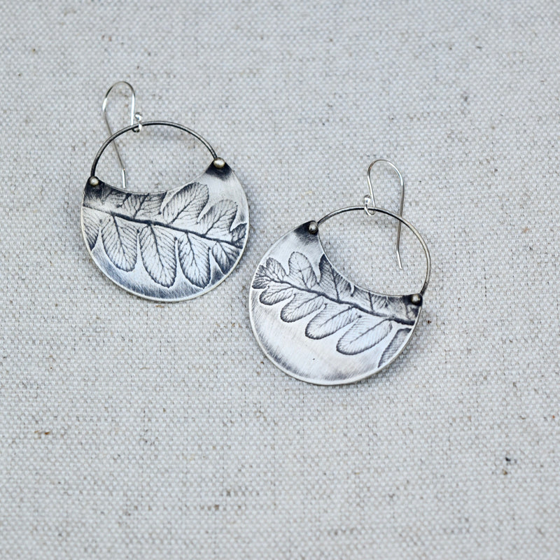 Fern Crescent Earring: Sterling Silver or Brass