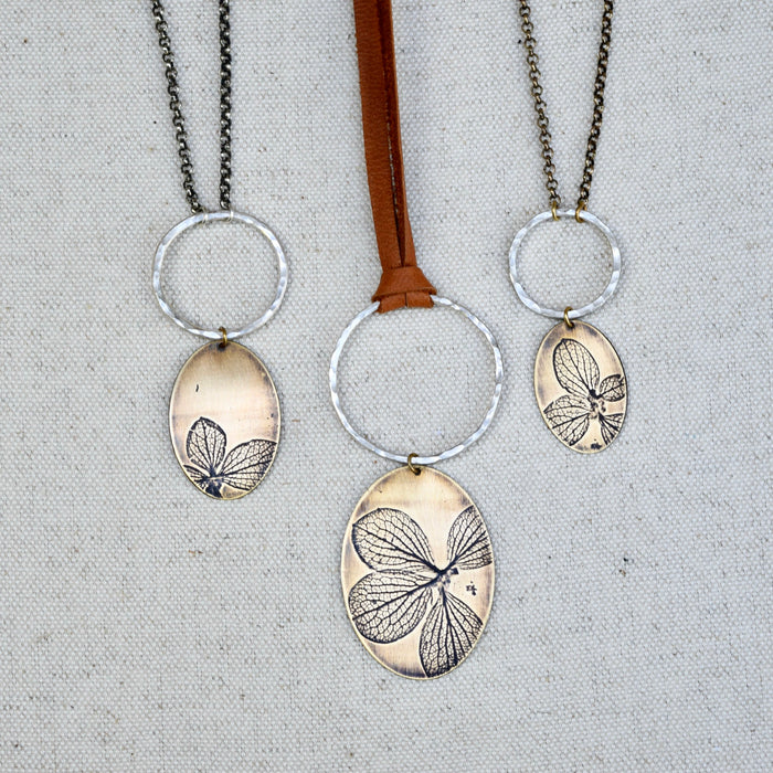 Hydrangea Moon Necklace: Sterling Silver or Brass