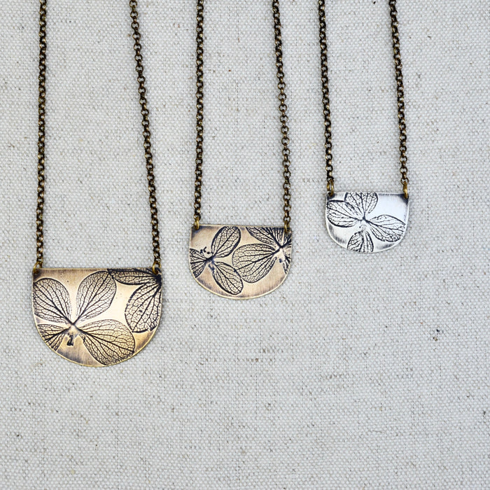 Hydrangea Basket Necklace: Sterling Silver or Brass