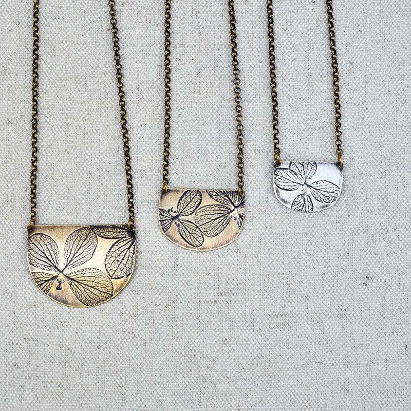 Hydrangea Basket Necklace: Sterling Silver or Brass