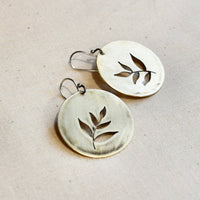 Brass disc earring, botanical jewelry